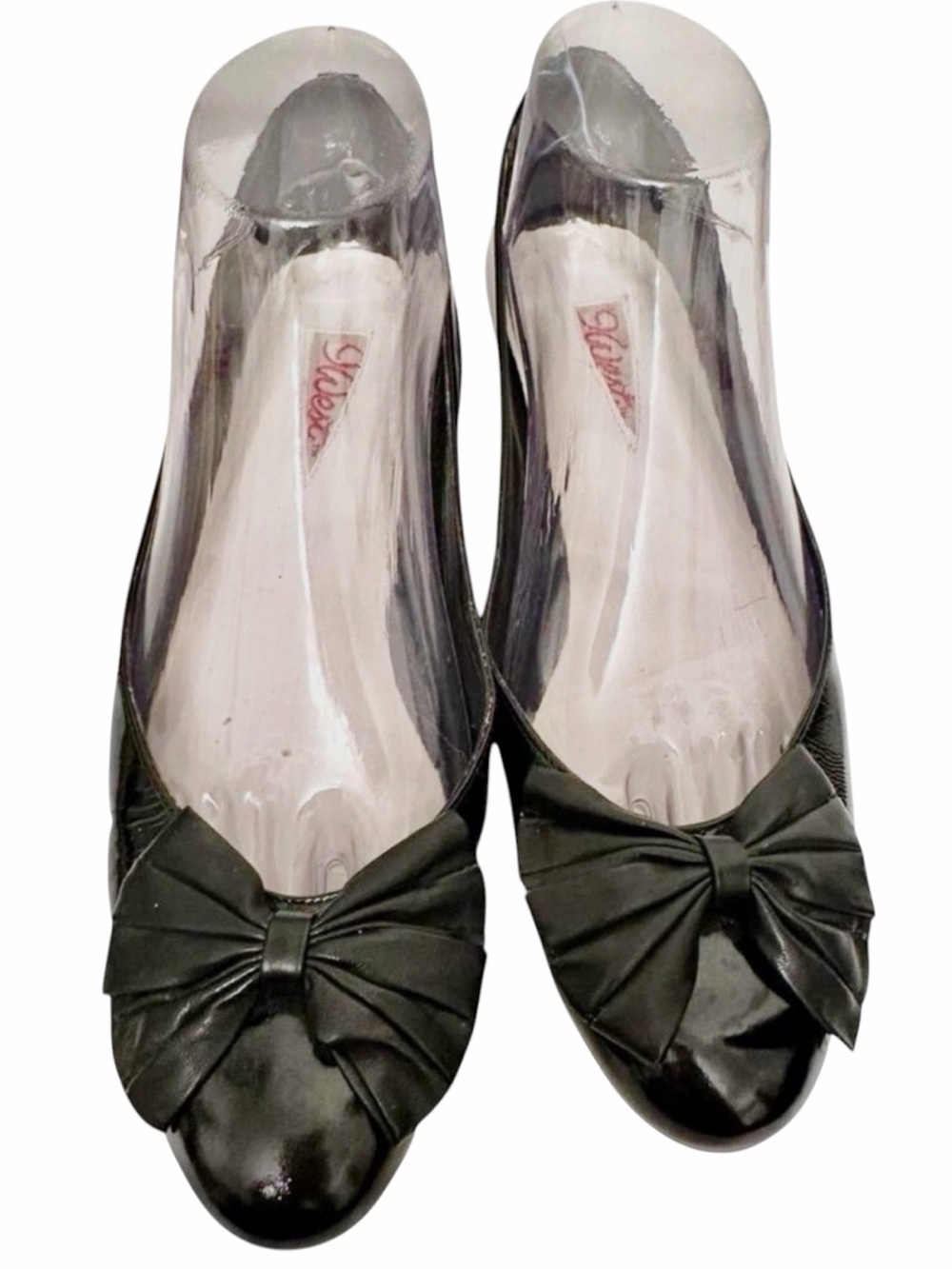 Vintage Nine West Black Patent Bow Wedge Heels Size 9N Retro‎